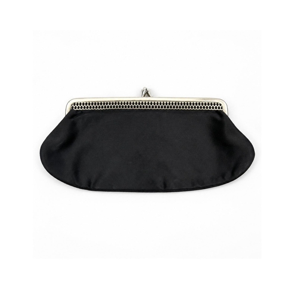 Vintage Black Satin Gold Toned Frame Clutch Handbag Evening Wedding Party Formal